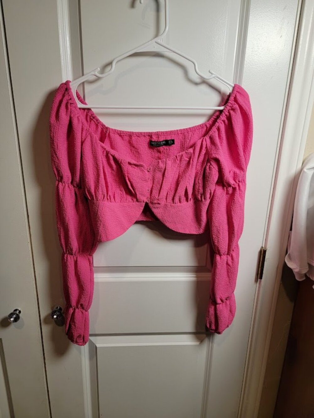 Nasty Gal Pink Puff Sleeve Crop Top Size 2 Square Neck Y2K Coquette